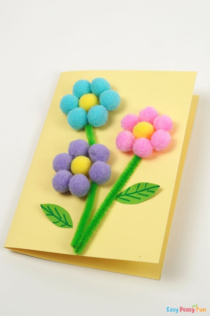 Fluffy Pom-Pom Flower Card