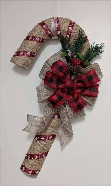 Rustic Burlap Candy Cane Decor