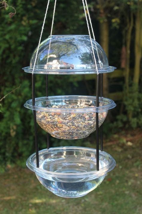 Clear Hanging Bird Feeder and Bath Combo