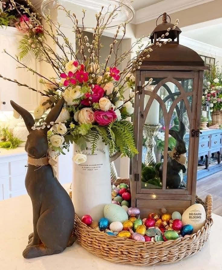 Elegant Bunny Lantern Easter Display