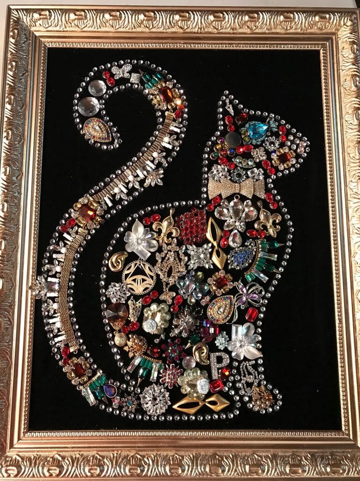 Dazzling Cat Art from Vintage Jewelry
