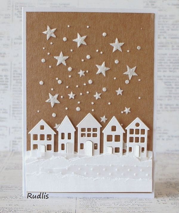 Enchanting Starry Winter Village Card