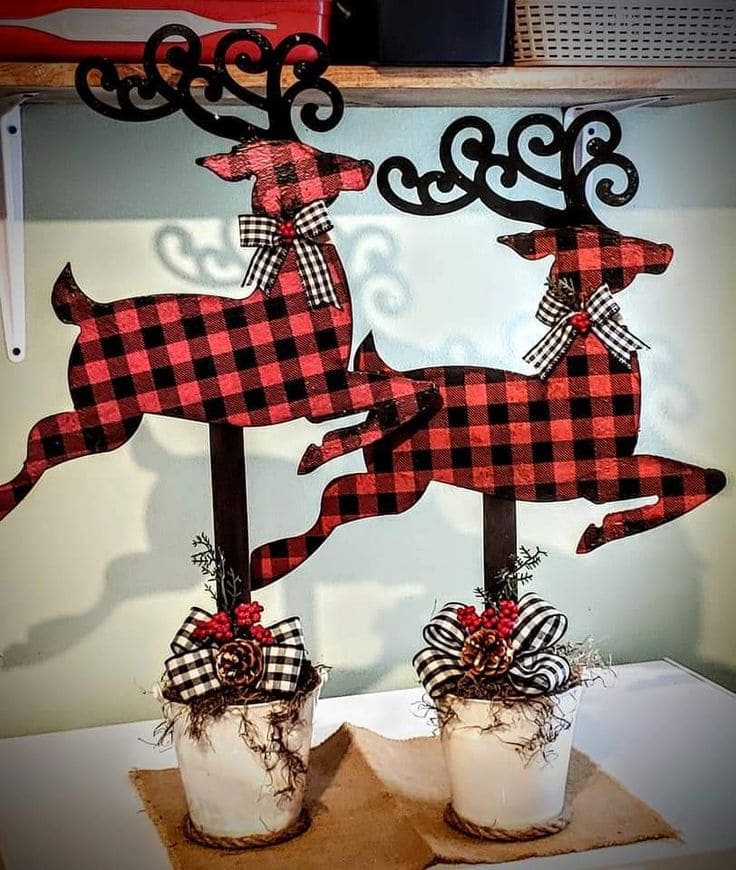 Plaid Reindeer Festive Pot Decor