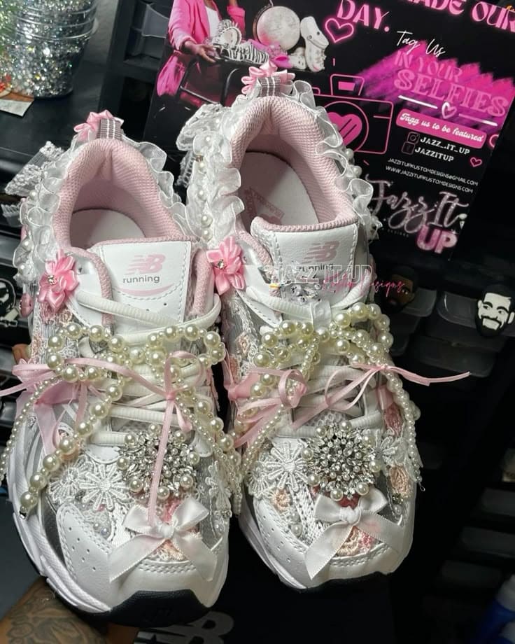 Glamorous Pearl-Embellished Fairy Tale Sneakers