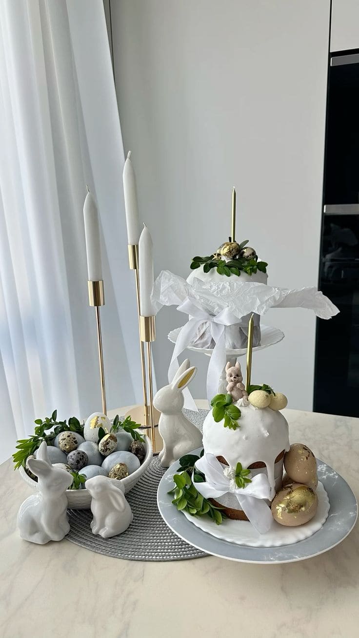 Elegant White and Gold Easter Display