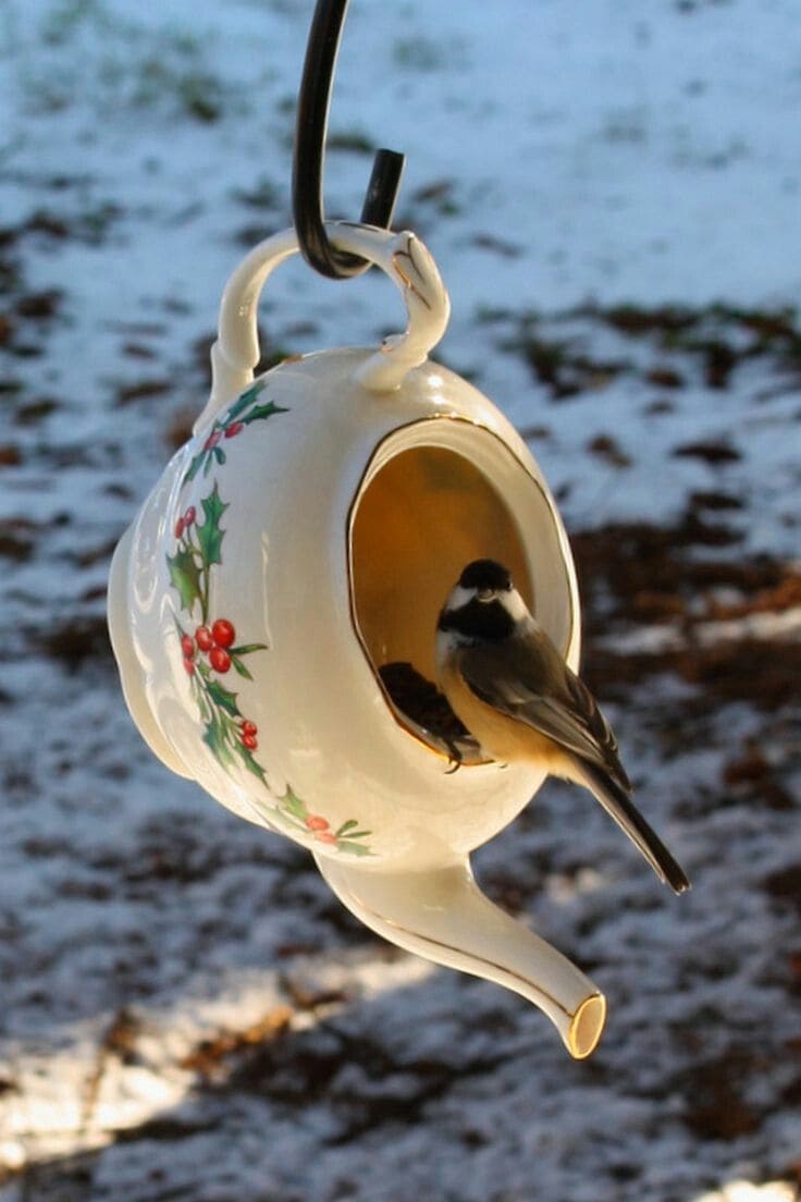 Upcycled Hanging Teapot Bird Feeder