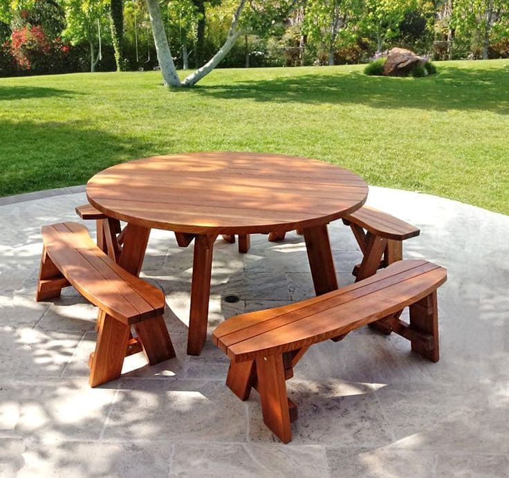 Classic Round Wooden Picnic Table