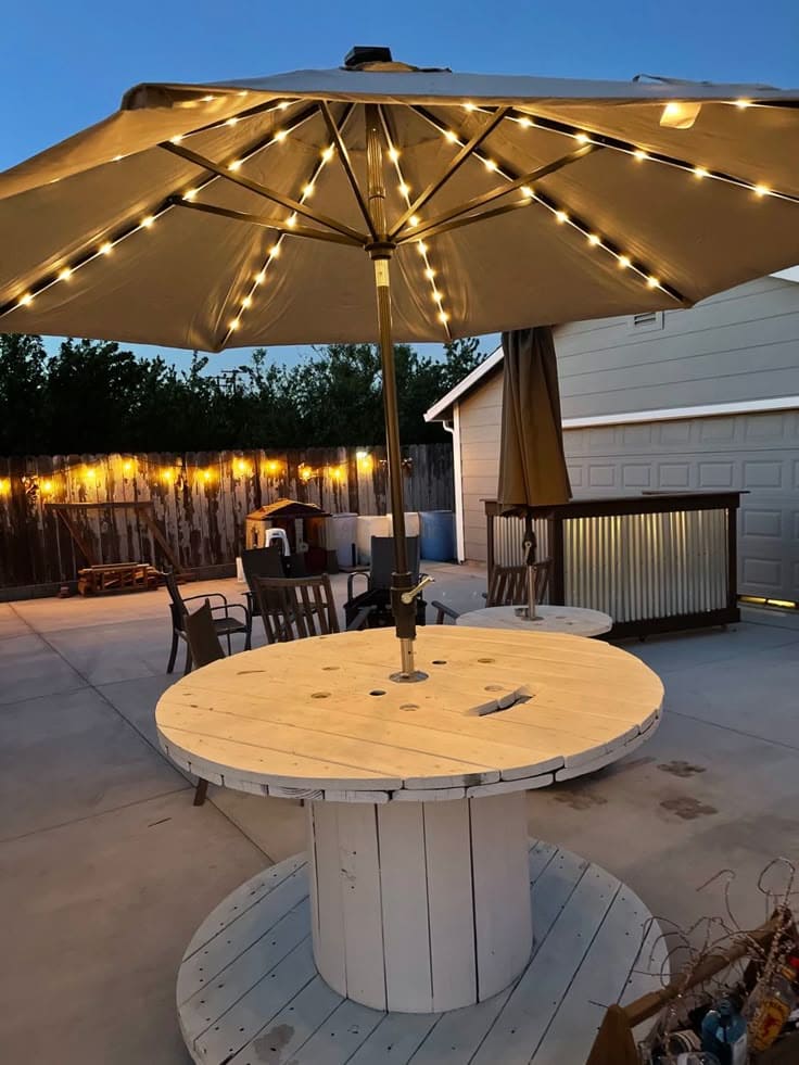 Cable Spool Patio Table with Umbrella