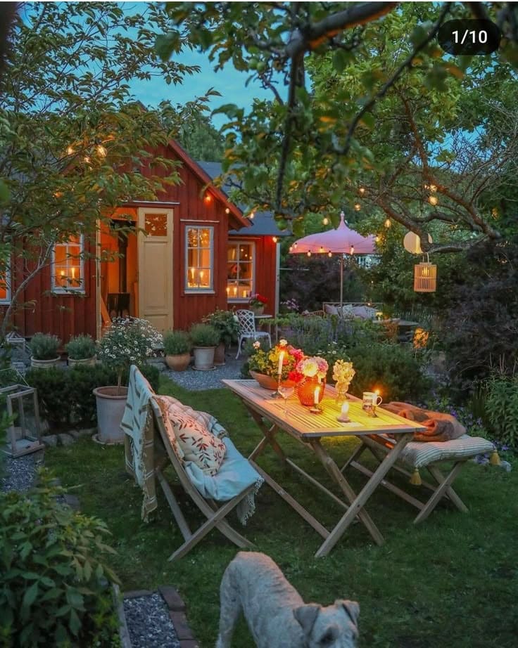 Cozy Twilight Garden with Rustic Charm