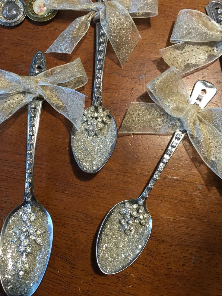 Glittered Rhinestone Spoon Ornaments