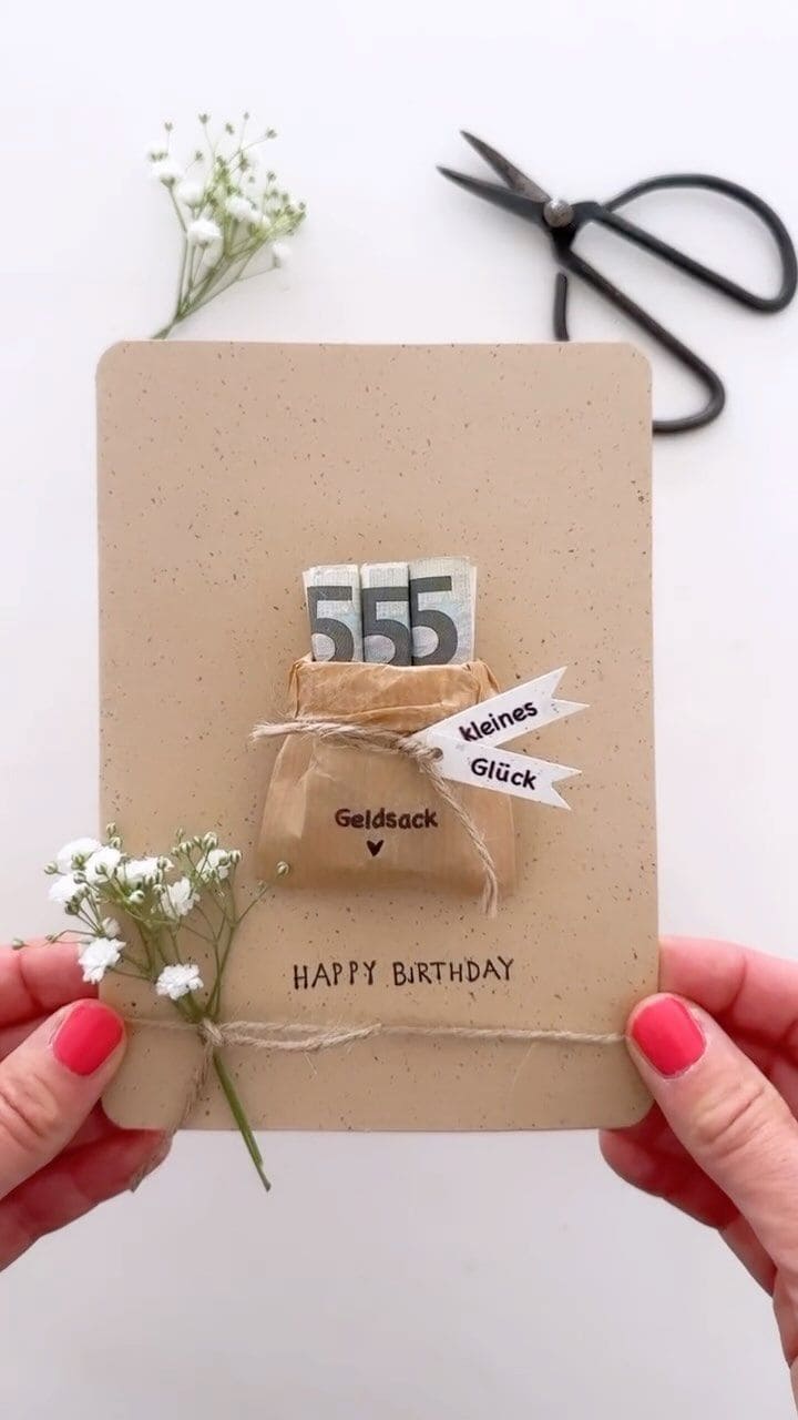 Rustic Money Gift Birthday Card DIY