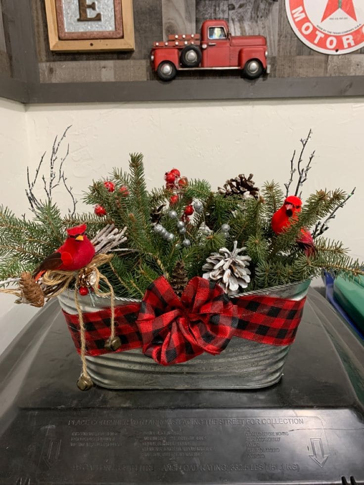 Festive Cardinal Evergreen Centerpiece Basket