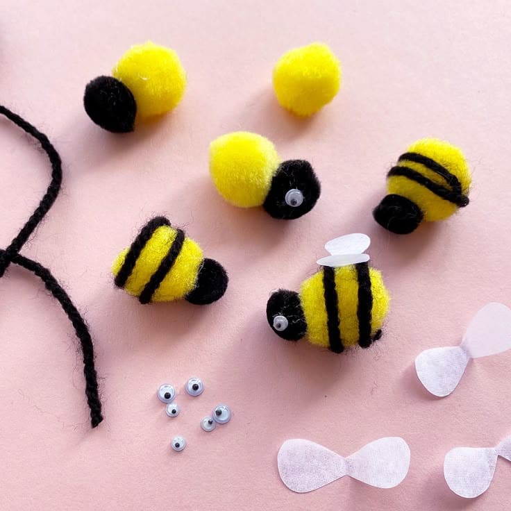 Fluffy Pom-Pom Bees with Googly Eyes