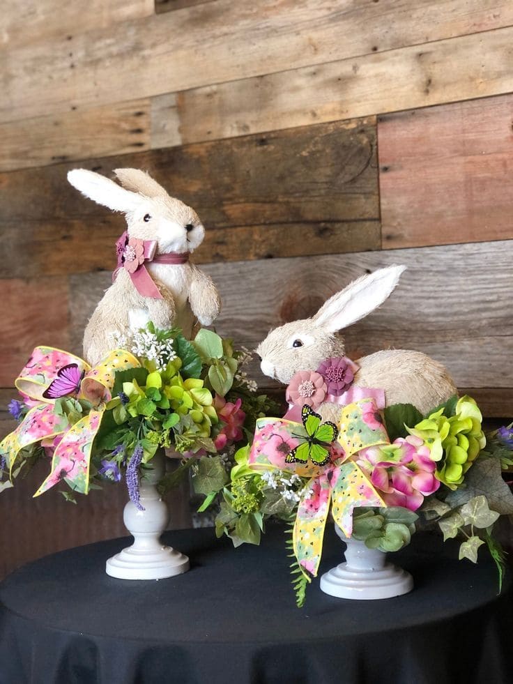 Vibrant Butterfly Rabbit Pedestal Decor