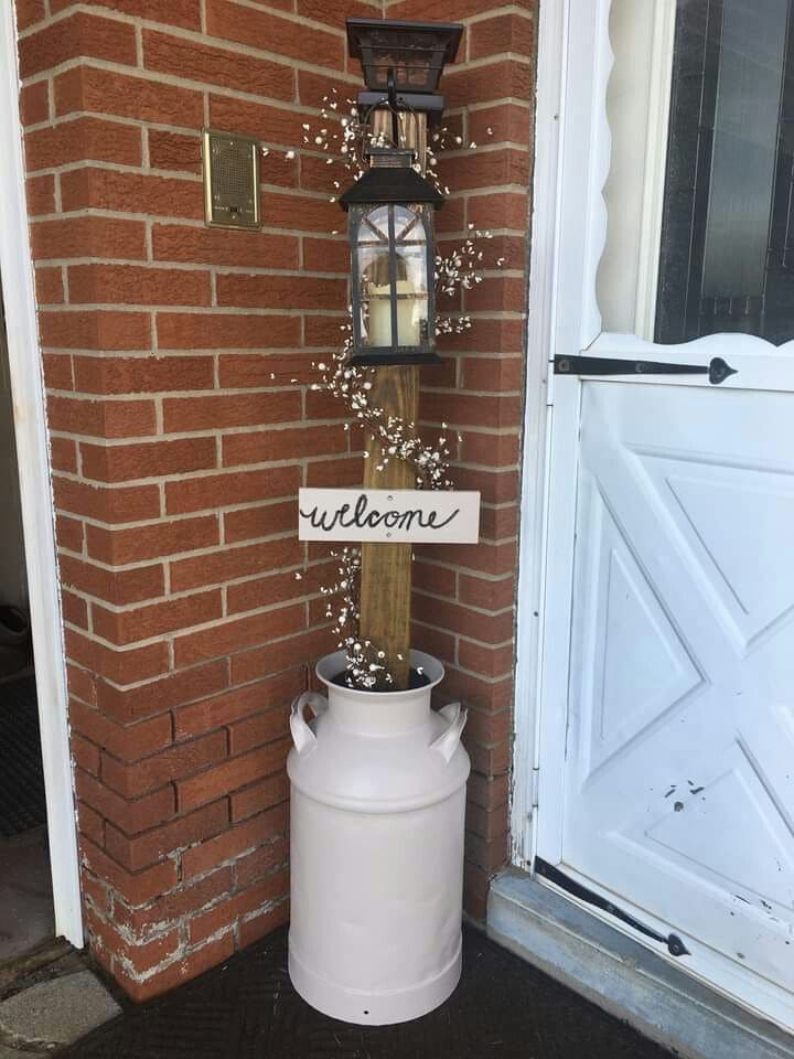 Welcoming Milk Can Solar Lantern Post