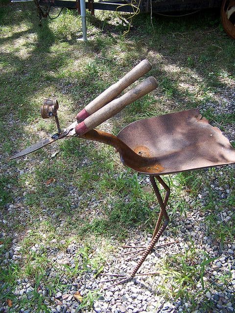 Upcycled Tools into Rustic Garden Bird Art