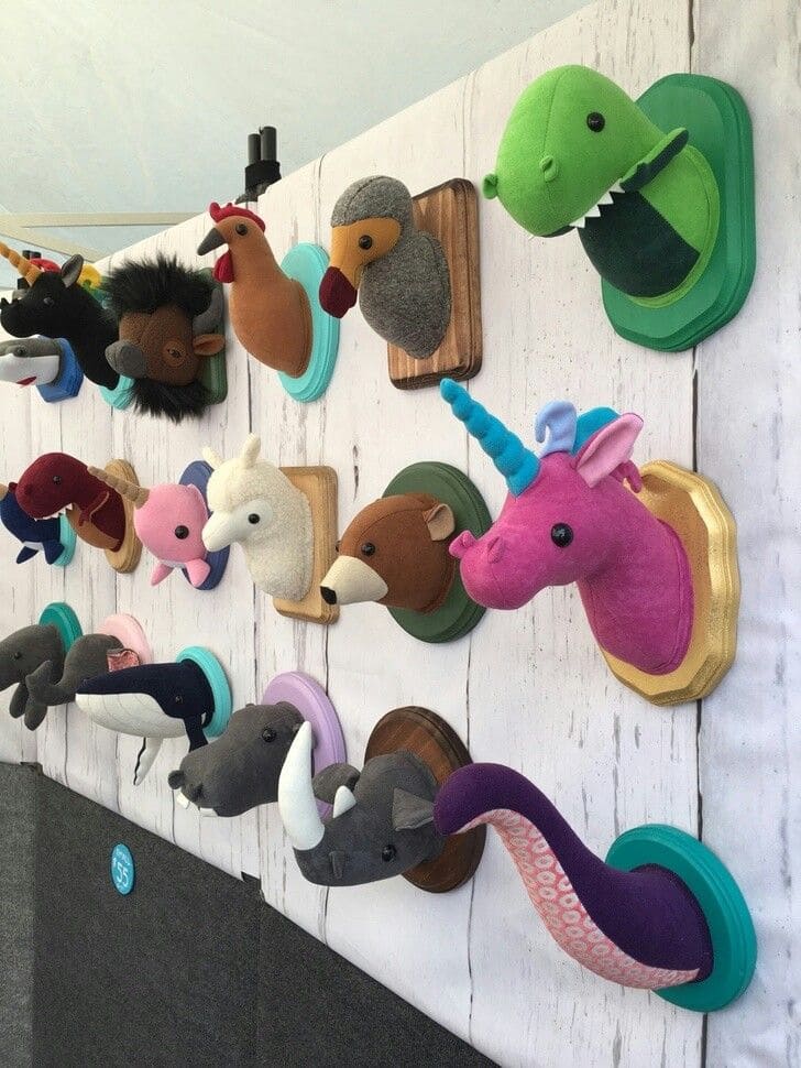 Whimsical Plush Animal Trophy Wall