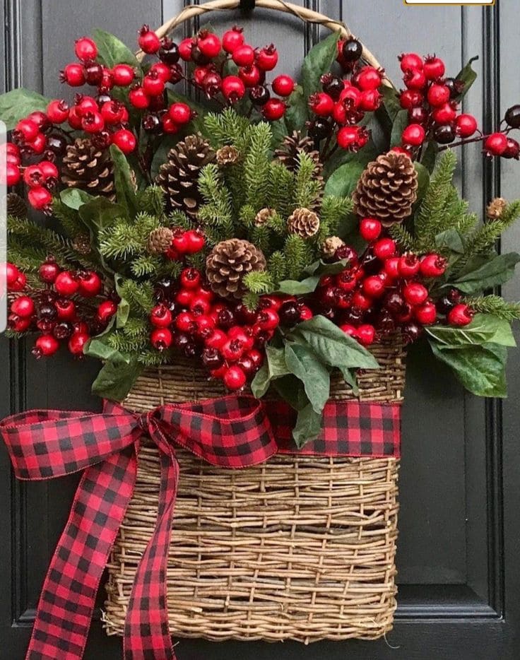 Vibrant Berry Pinecone Door Basket