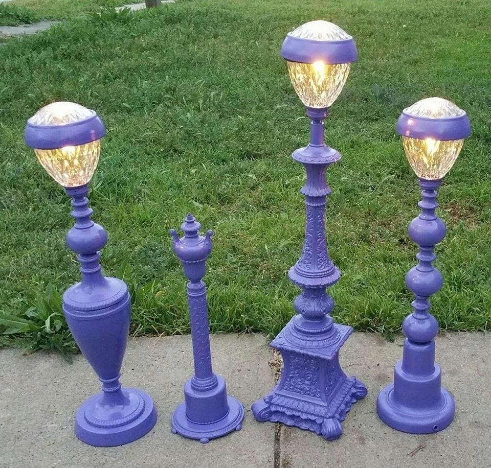 Painted Pedestal Solar Lamp Garden Set