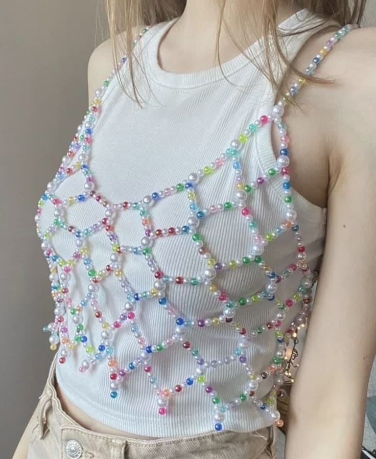 Colorful Beaded Mesh Top Wonder