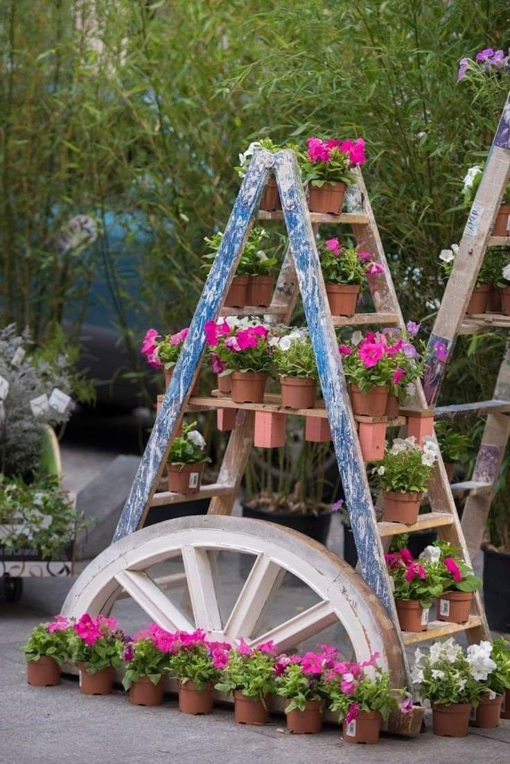 Rustic Ladder Pallet Flower Showcase