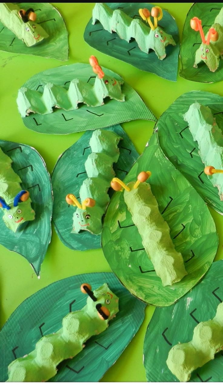Egg Carton Caterpillar on Leaf