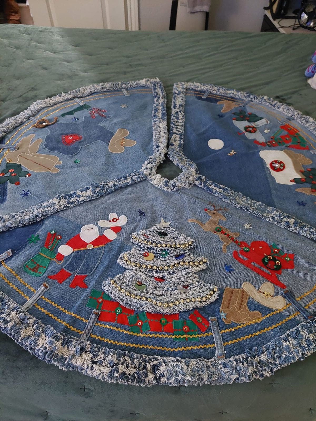 Upcycled Denim Christmas Tree Skirt
