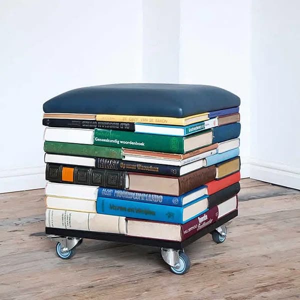 Whimsical Rolling Ottoman Made from Books