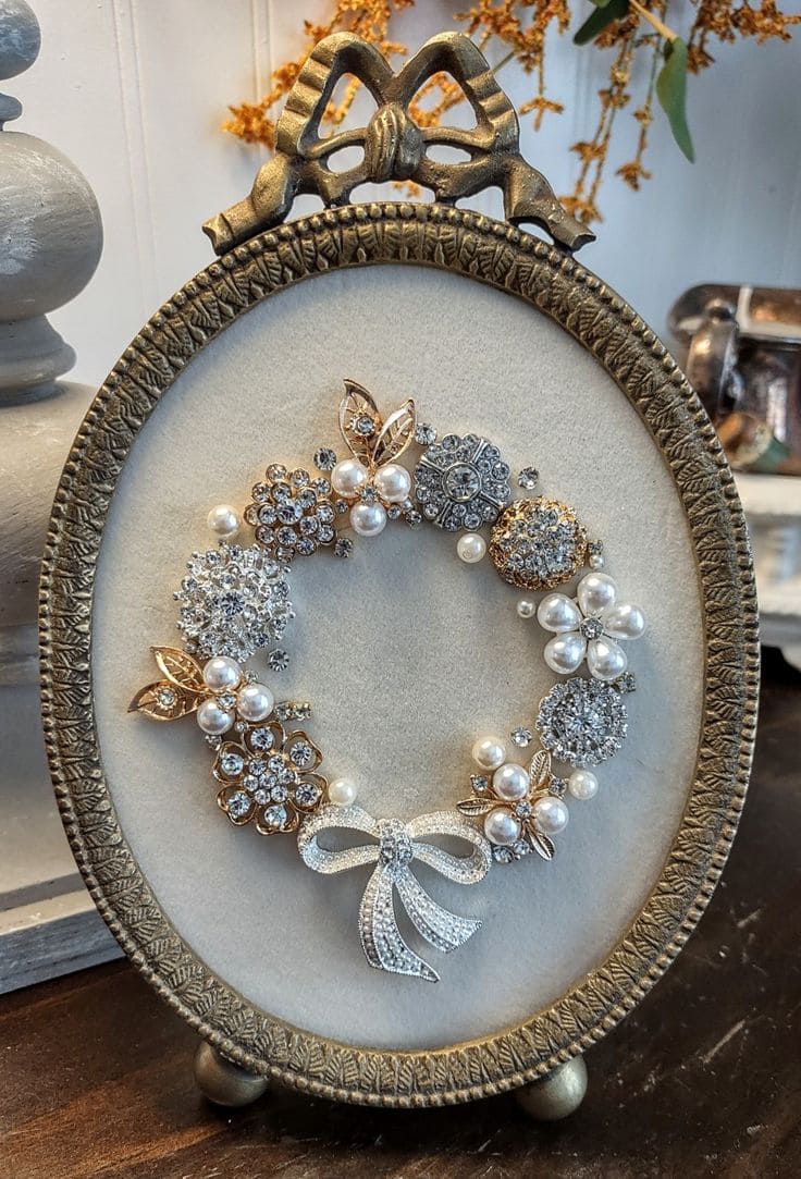 Elegant Pearl and Crystal Wreath Art