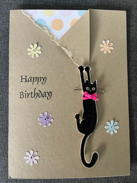 Playful Black Cat Birthday Card DIY