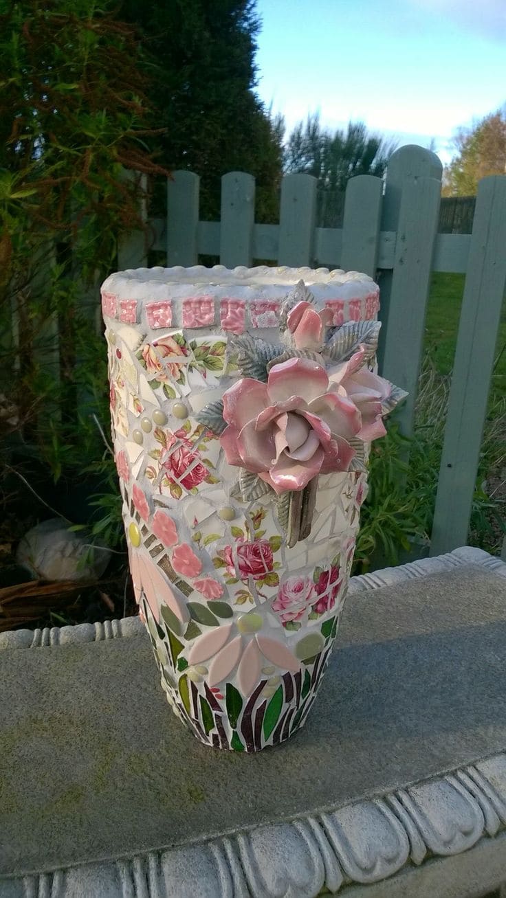 Charming Floral Mosaic Garden Vase