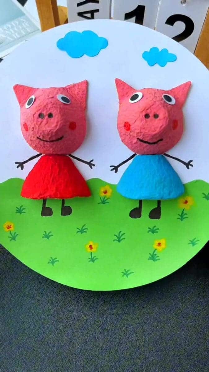 Egg Carton Peppa and George Pig Scene