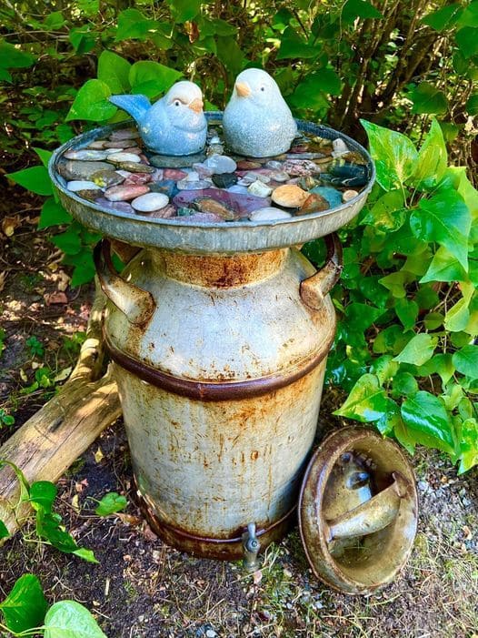Rustic Milk Can Birdbath