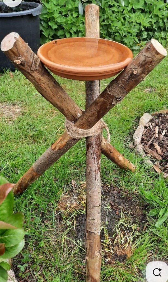 Rustic Tripod Birdbath with Terra Cotta Saucer