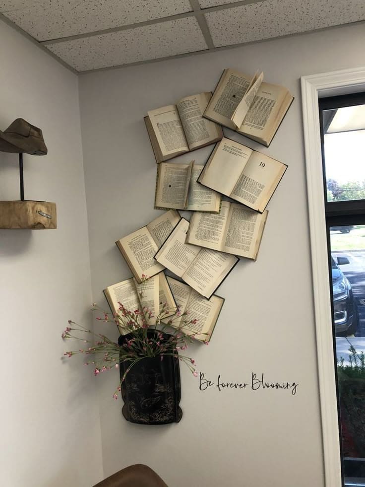 Blooming Wall Art with Open Books