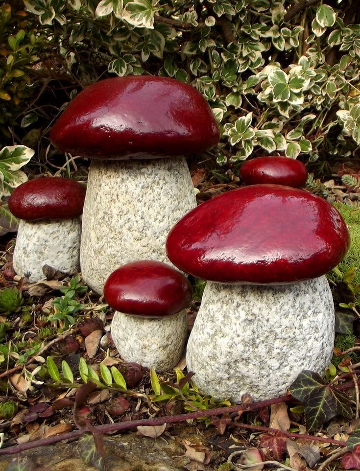 Painted Stone Toadstool Family