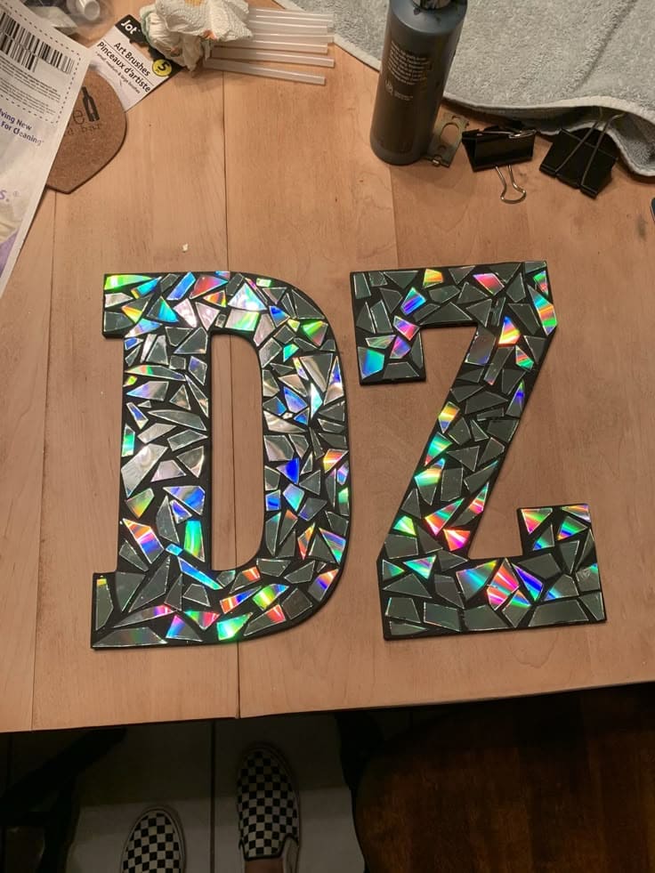 Dazzling Upcycled CD Mosaic Letters