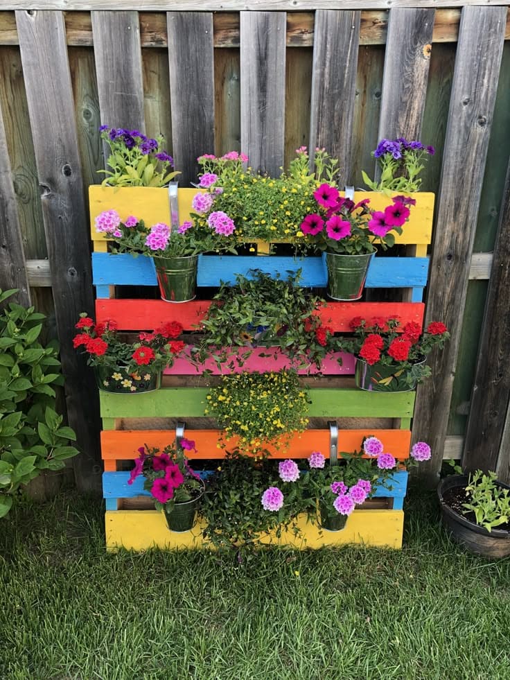 Vibrant Vertical Pallet Rainbow Garden