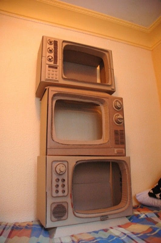 Retro-Inspired Cardboard TV Storage Units