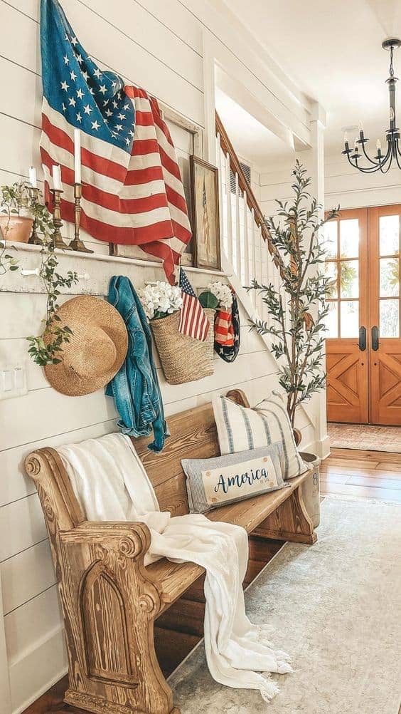 Farmhouse Flag-Inspired Entryway